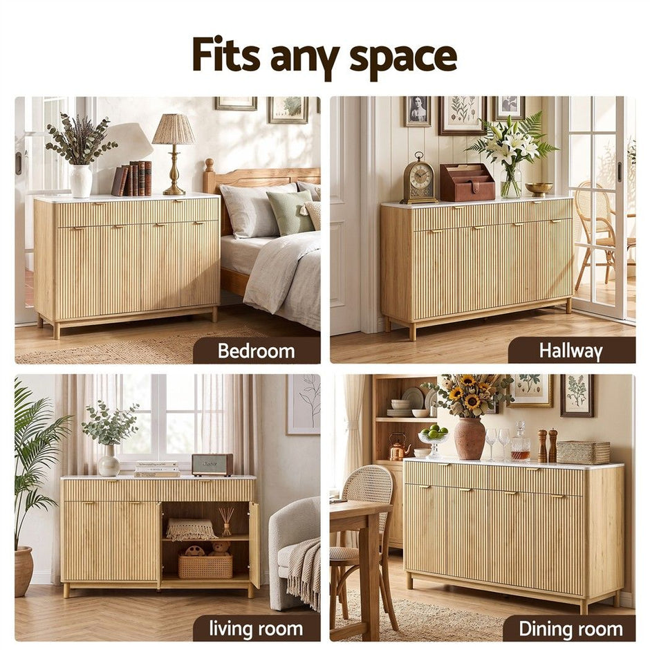 Artiss Buffet Sideboard Cabinet Kitchen Storage Cupboard Marble 2 Drawers Pine