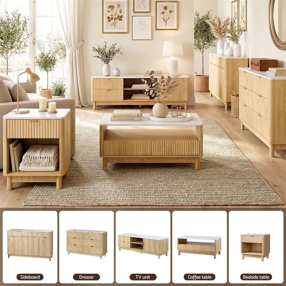 Artiss Buffet Sideboard Cabinet Kitchen Storage Cupboard Marble 2 Drawers Pine
