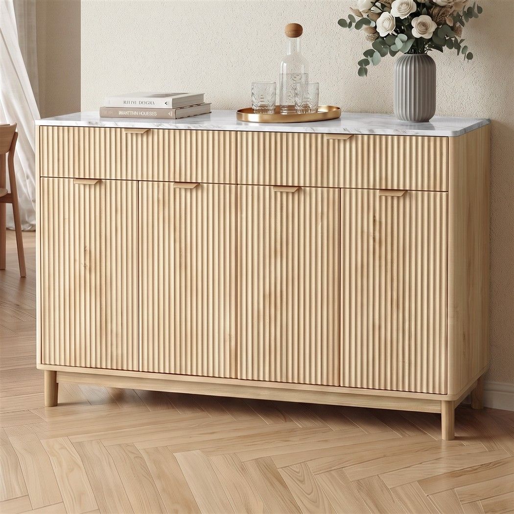 Artiss Buffet Sideboard Cabinet Kitchen Storage Cupboard Marble 2 Drawers Pine