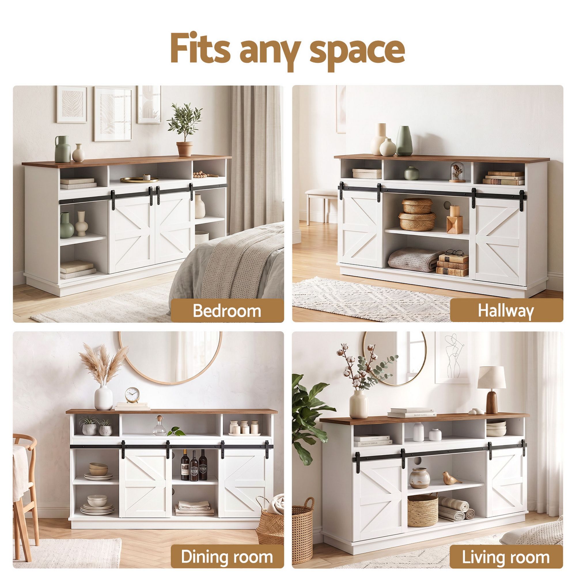 Artiss Buffet Sideboard Cabinet 150cm 3-Tier Kitchen Storage Sliding Doors White