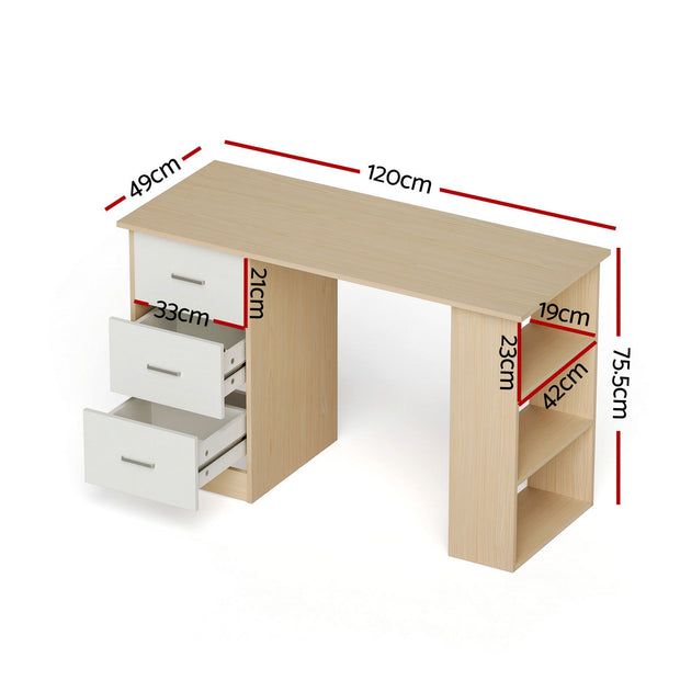 Artiss Computer Desk Drawer Shelf Oak White 120CM
