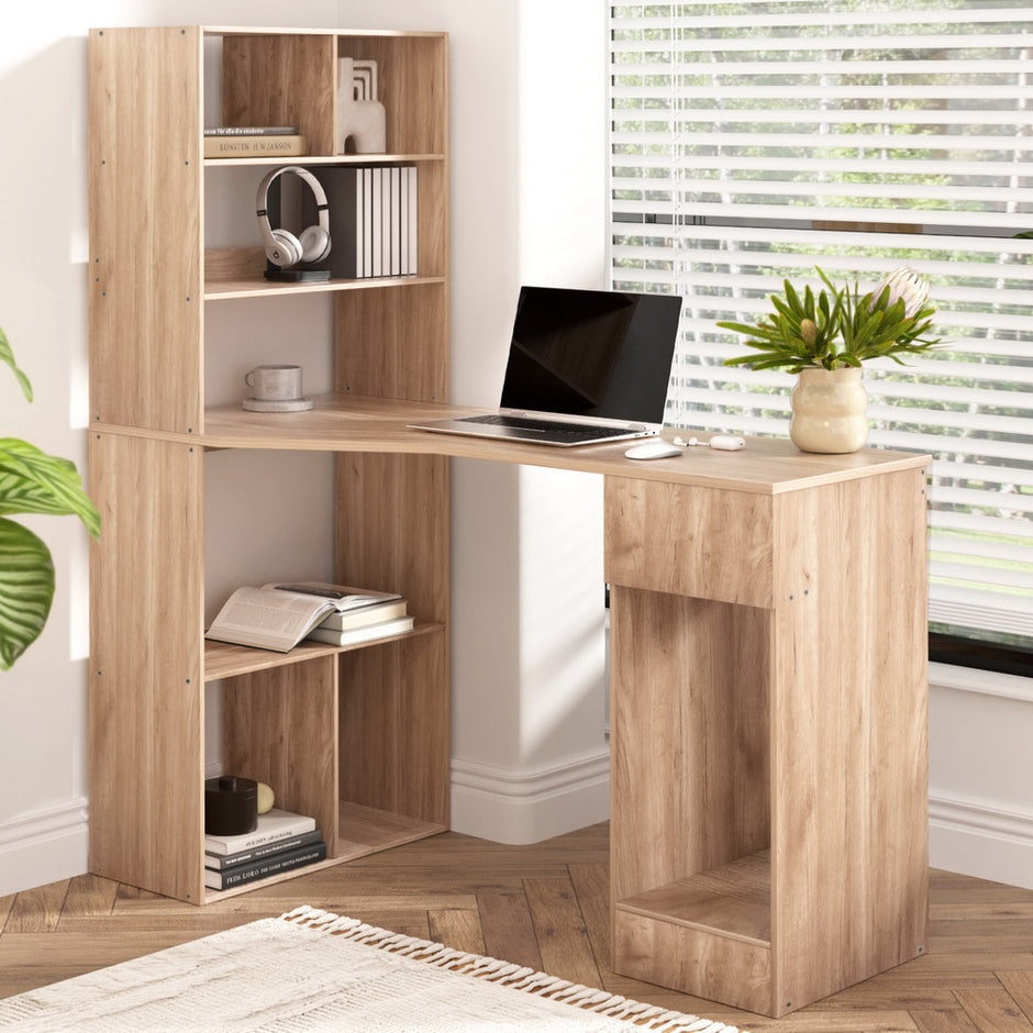 Artiss Computer Desk Bookshelf Drawer Cabinet Oak 120CM