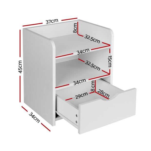 Artiss 2X Bedside Table 1 Drawer with Shelf - FARA White