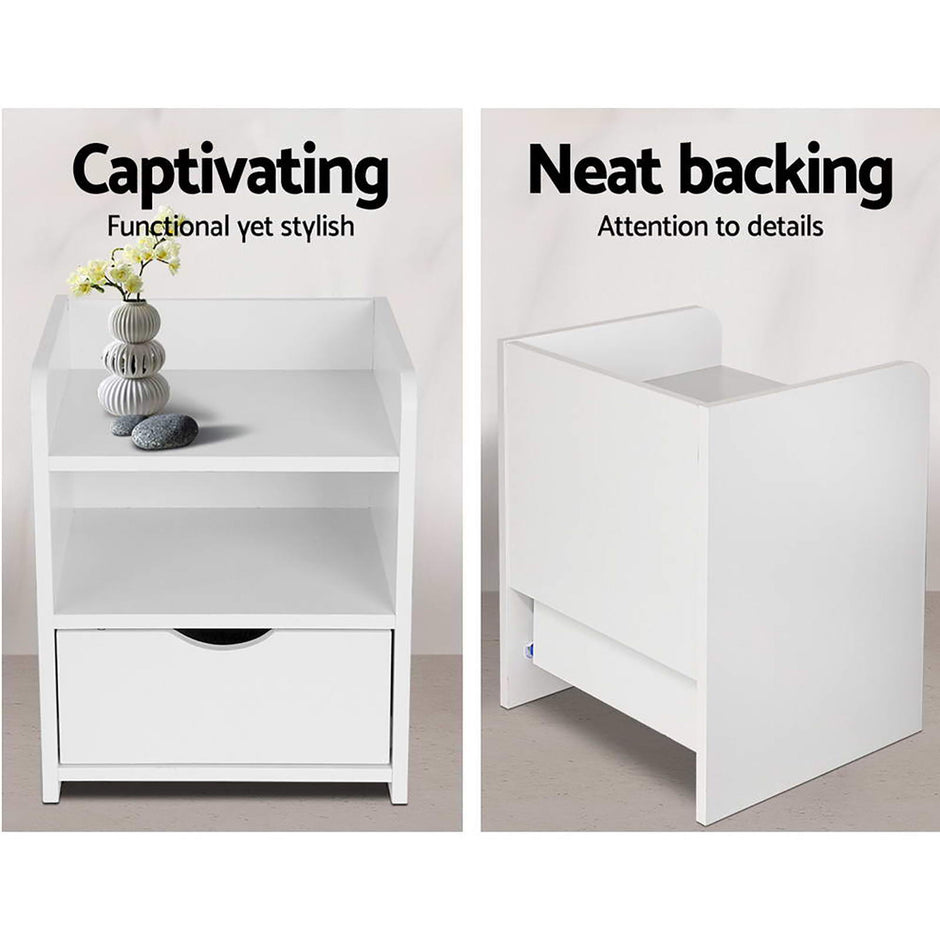 Artiss 2X Bedside Table 1 Drawer with Shelf - FARA White