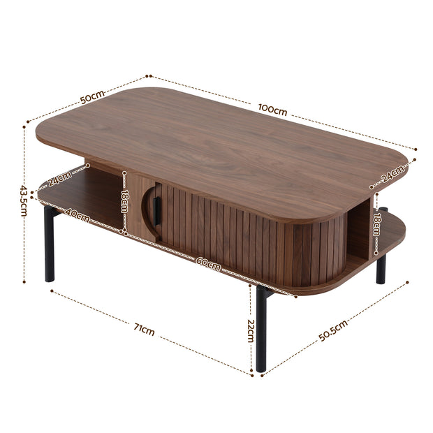 Artiss Coffee Table Living Room Center Table Shelf Cabinet Walnut