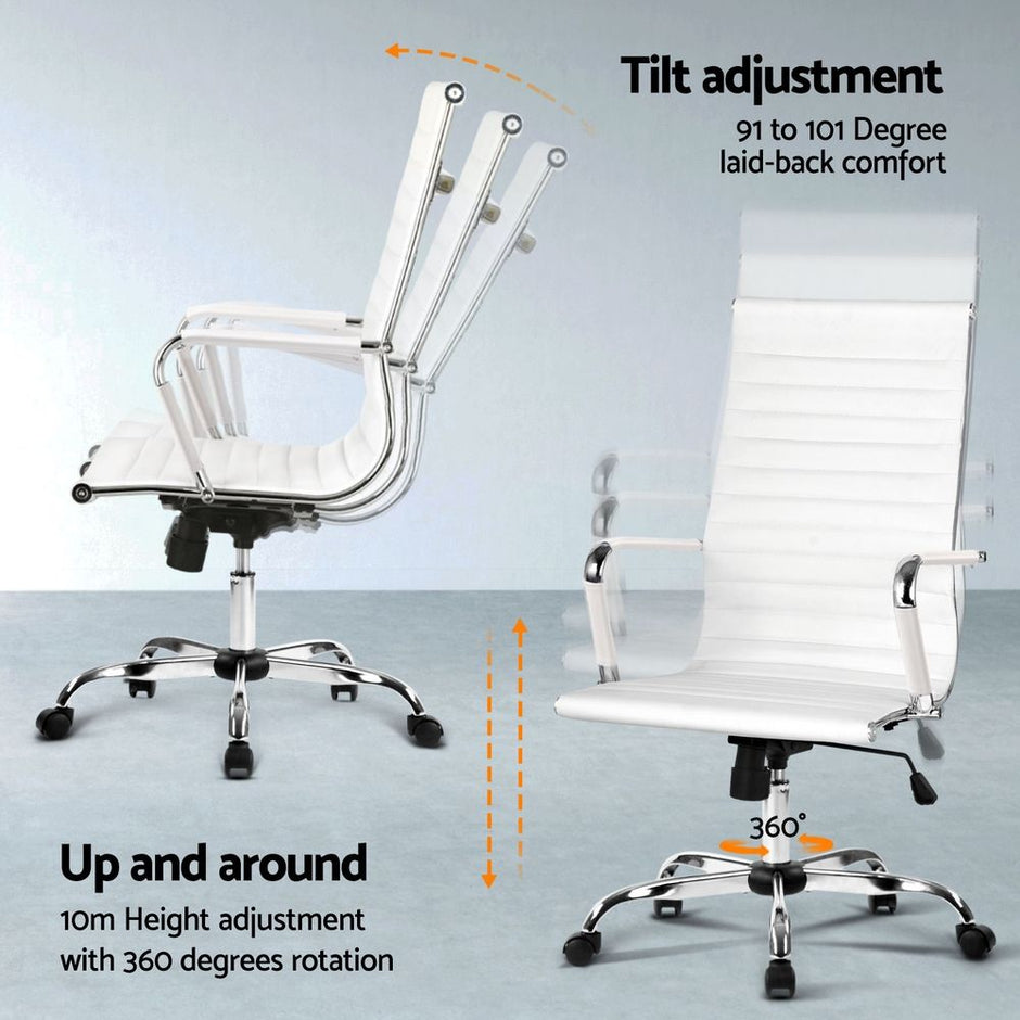 Artiss Office Desk and Chair Set L Shape Computer Desk 150cm with Storage Cabinet & Drawers, Ergonomic PU Leather Office Chair, White Home Office Furniture