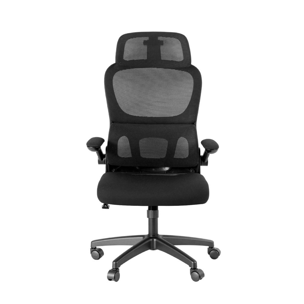 Artiss Office Desk and Chair Set L Shaped Computer Desk 136cm with 2 Tier Storage Shelves, Ergonomic Mesh Office Chair with Adjustable Headrest, Flip-Up Armrests & Lumbar Support