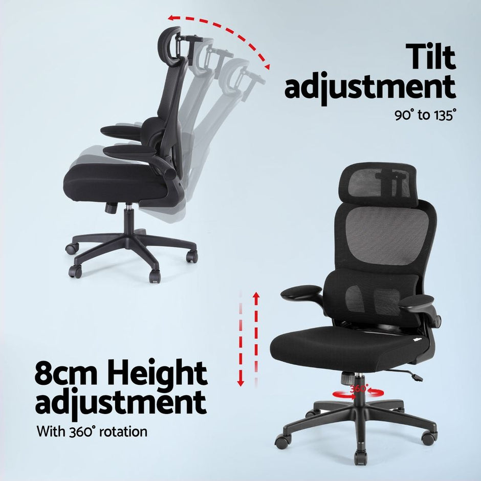 Artiss Office Desk and Chair Set L Shaped Computer Desk 136cm with 2 Tier Storage Shelves, Ergonomic Mesh Office Chair with Adjustable Headrest, Flip-Up Armrests & Lumbar Support