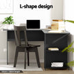 Artiss Office Desk and Chair Set L Shaped Computer Desk 136cm with 2 Tier Storage Shelves, Ergonomic Mesh Office Chair with Adjustable Headrest, Flip-Up Armrests & Lumbar Support