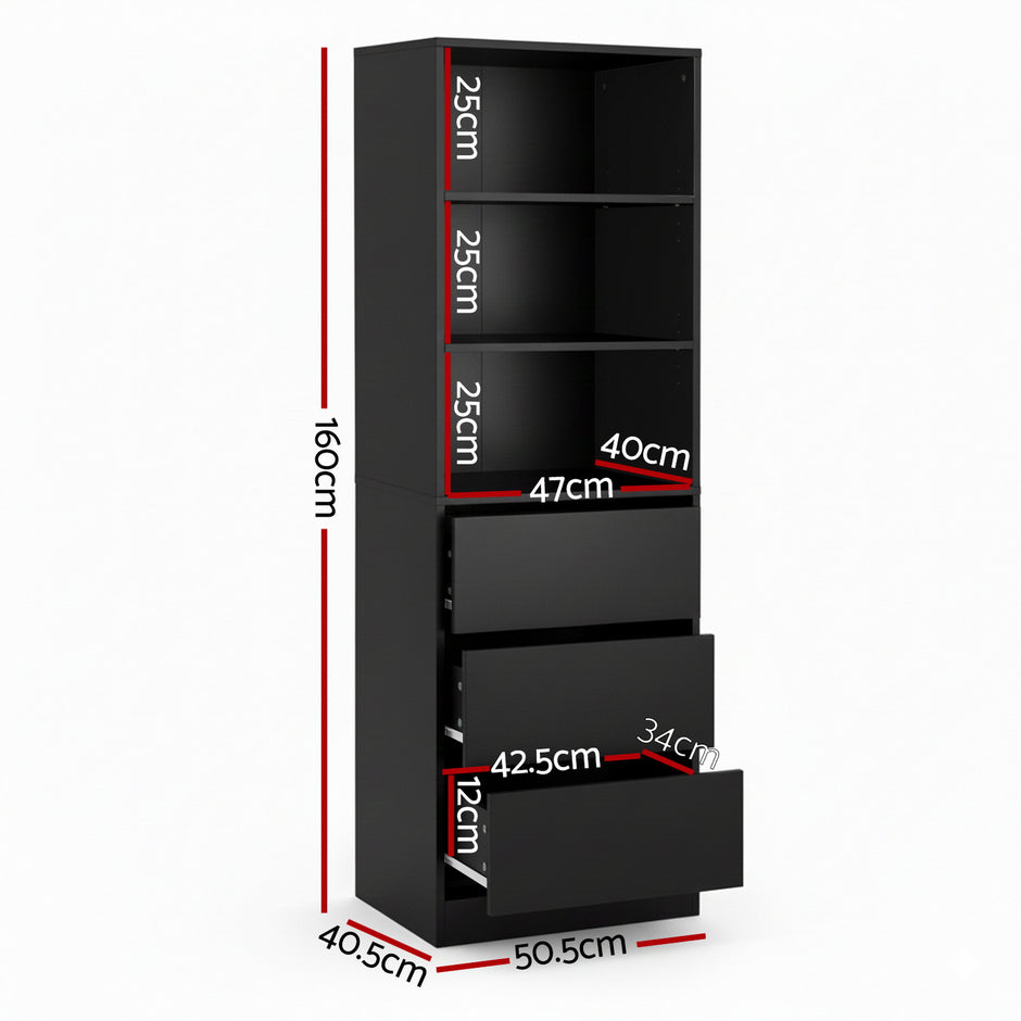 Artiss 3 Chest of Drawers Tallboy Cabinet Black