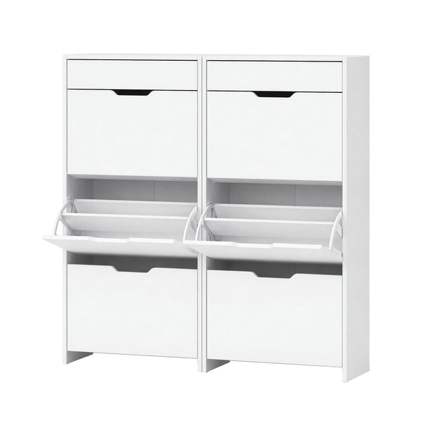 Artiss 2x Shoe Cabinet Organiser 3 Flip Drawer High Gloss White
