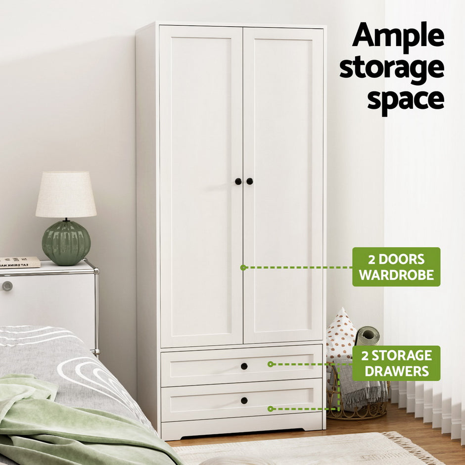 Artiss Wardrobe Clothes Closet Storage Organizer with 2 Doors White