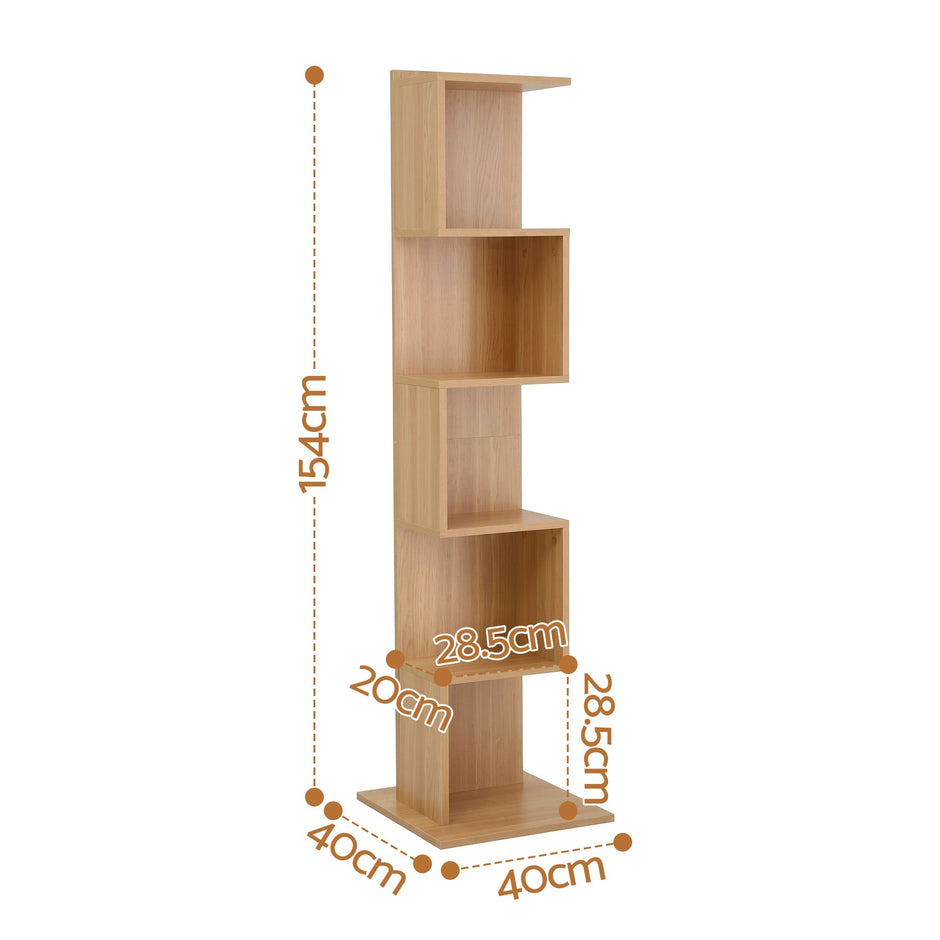 Artiss 5 Tiers Bookshelf S-shaped Bookcase Oak