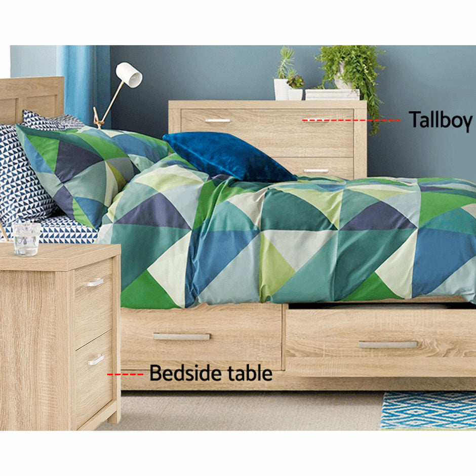 Artiss 2x Bedside Table 2 Drawers - MAXI Pine