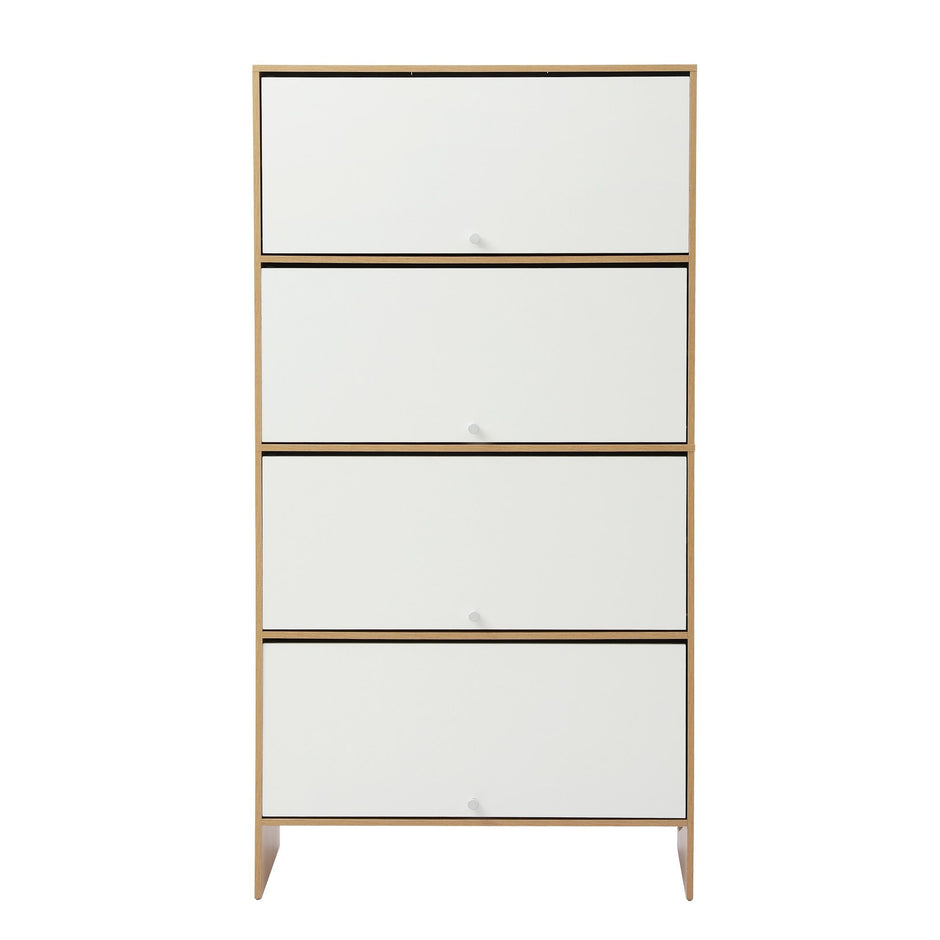 Artiss Narrow Shoe Cabinet Adjustable Shelves Flip-up Door White & Pine