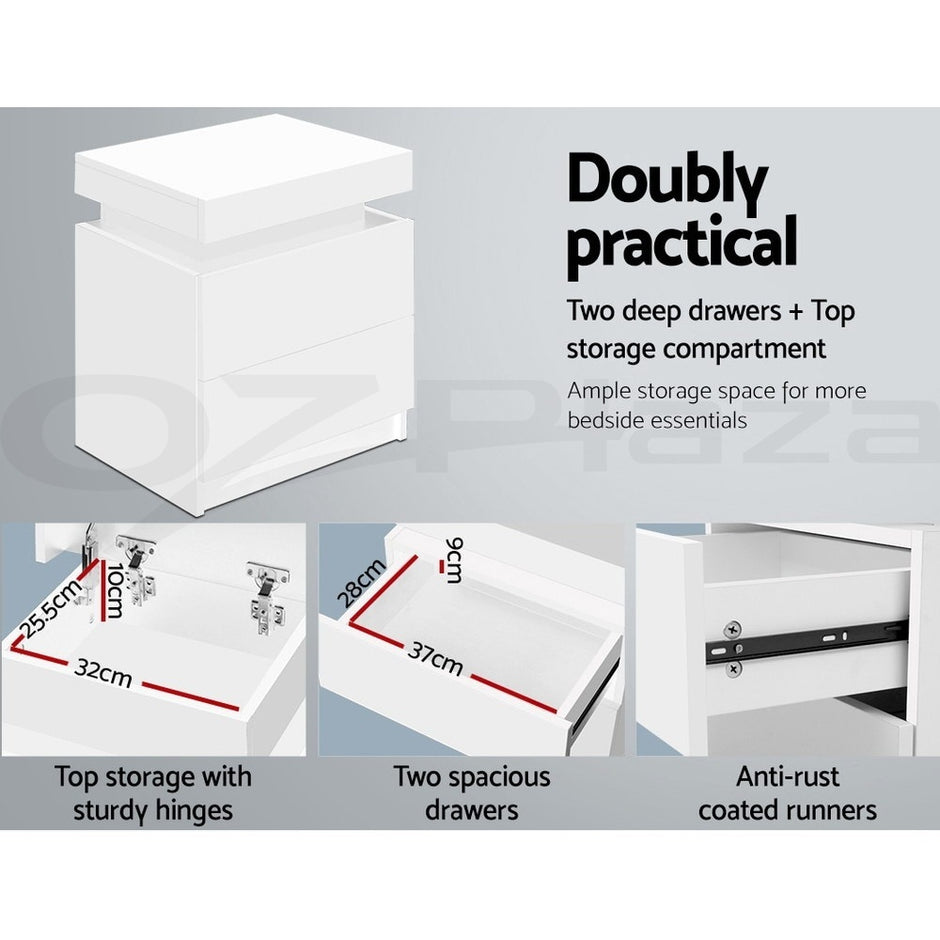 Artiss 2X Bedside Table 2 Drawers Lift-up Storage White