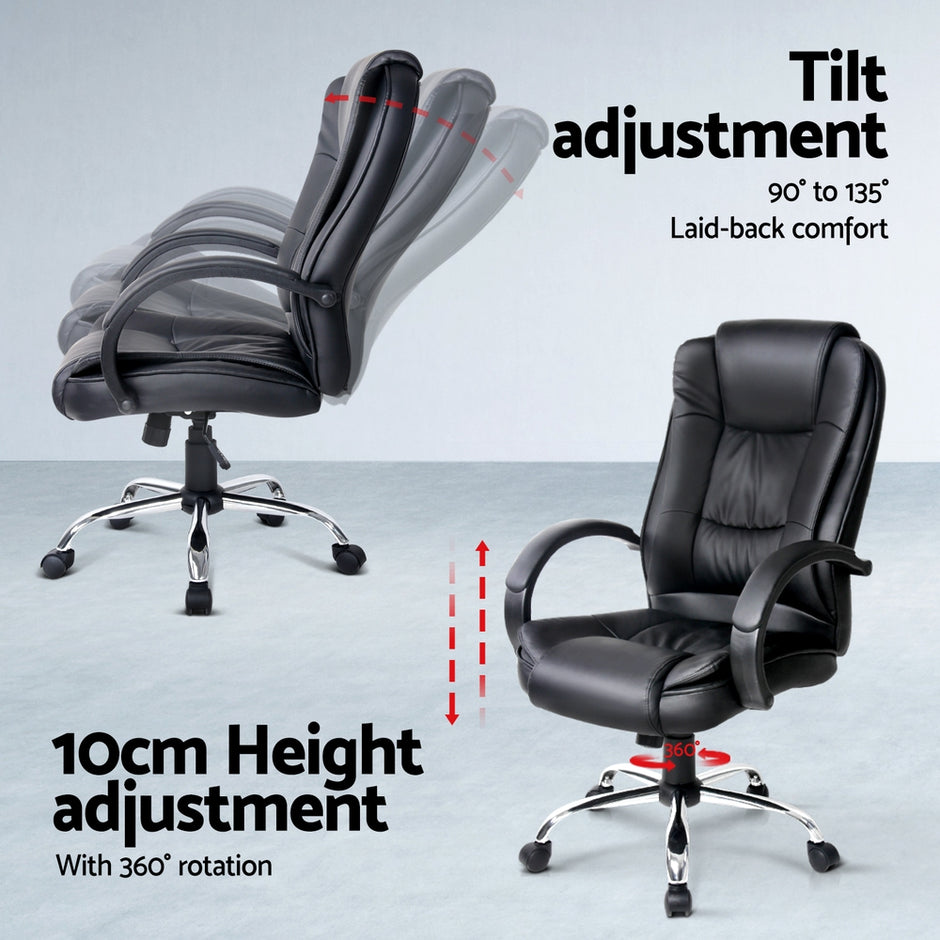 Artiss Computer Desk 120cm Executive Office Chair Set PU Leather High Back Black