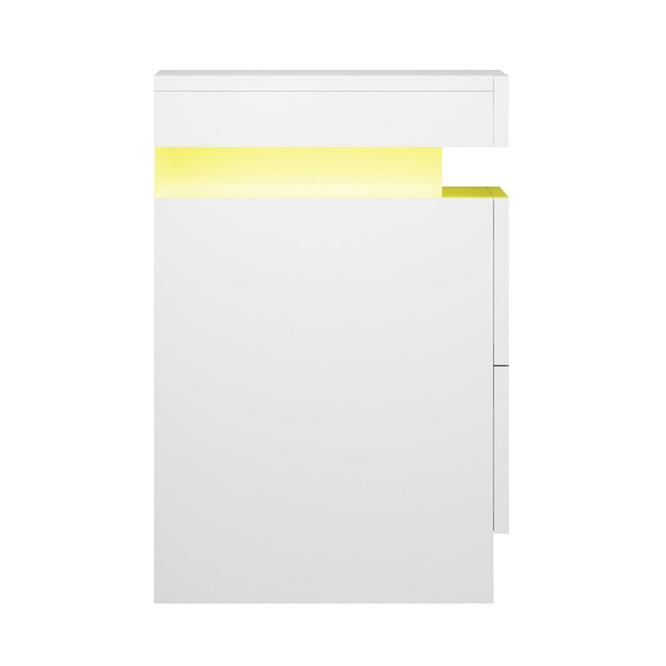 Artiss 2X Bedside Table LED 2 Drawers Lift-up Storage - COLEY White