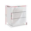 Artiss Bedside Table LED 3 Drawers - MORI White