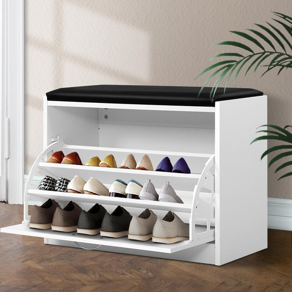 Artiss Shoe Rack Cabinet Bench 15 Pairs White Kyla
