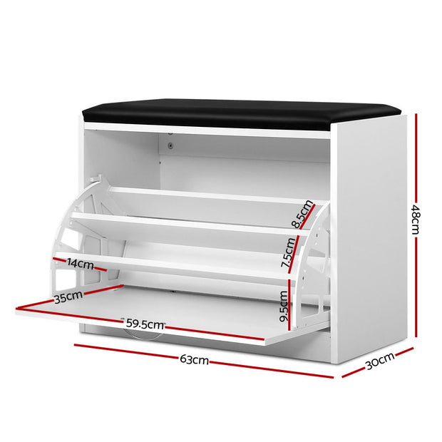 Artiss Shoe Rack Cabinet Bench 15 Pairs White Kyla