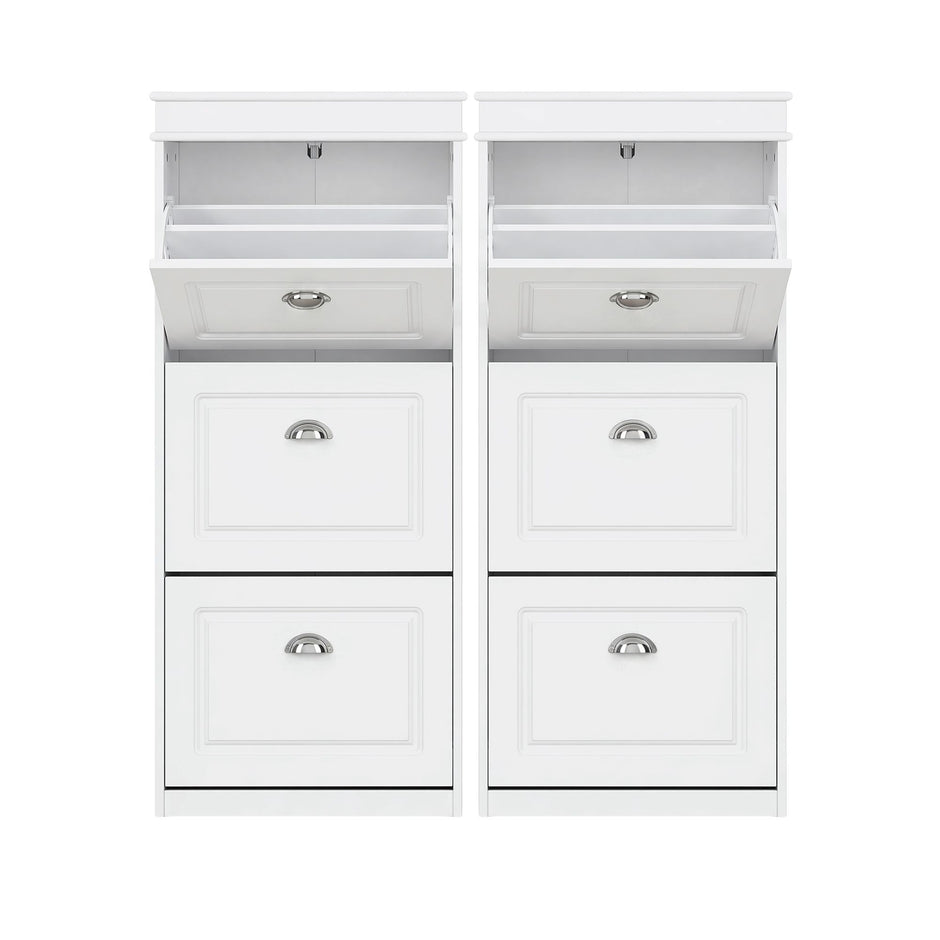 Artiss 2x Shoe Cabinet Storage Organiser 3 Flip Drawer White
