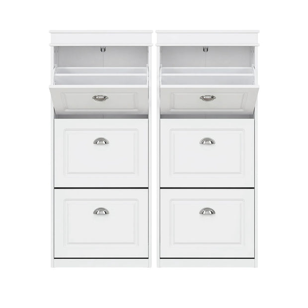 Artiss 2x Shoe Cabinet Storage Organiser 3 Flip Drawer White