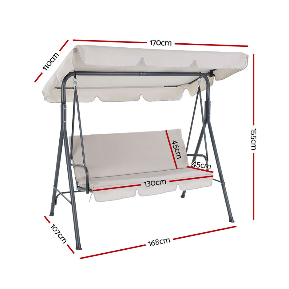 Gardeon Outdoor Swing Chair Garden Chair Bench Furniture Canopy 3 Seater Beige