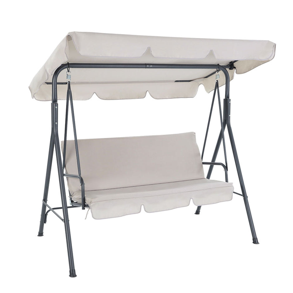 Gardeon Outdoor Swing Chair Garden Chair Bench Furniture Canopy 3 Seater Beige