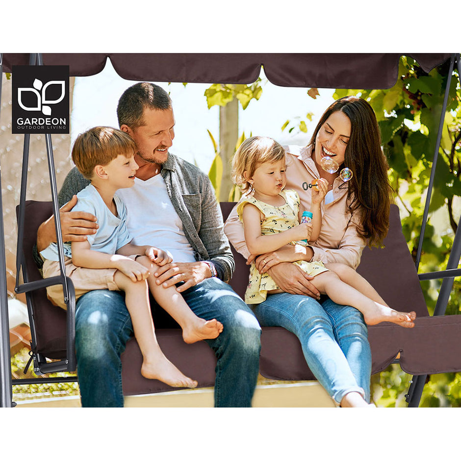 Gardeon Outdoor Swing Chair Garden Chair Bench Furniture Canopy 3 Seater Brown