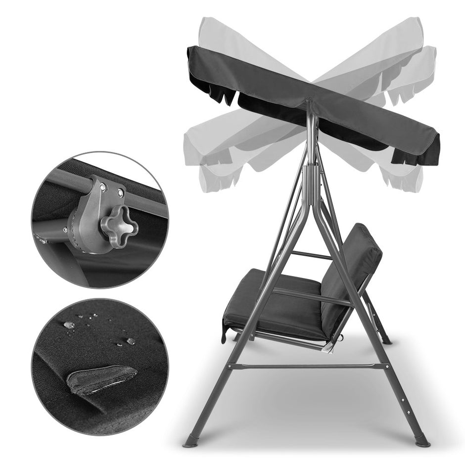 Gardeon Outdoor Swing Chair Garden Chair Bench Furniture Canopy 3 Seater Black