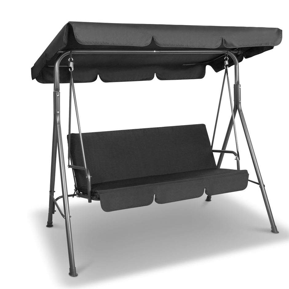 Gardeon Outdoor Swing Chair Garden Chair Bench Furniture Canopy 3 Seater Black