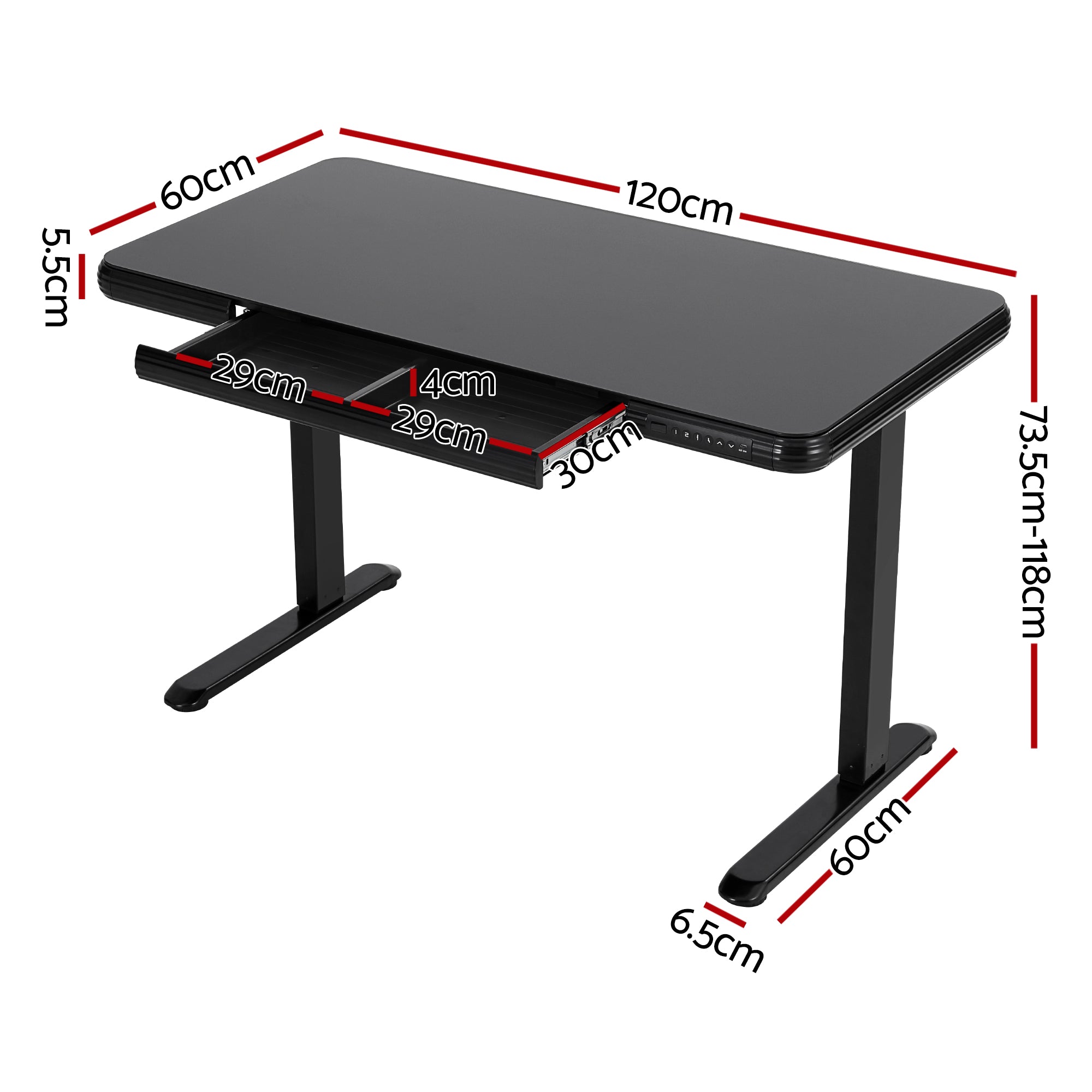 Artiss Electric Standing Desk Motorised Glass Top Black 120CM
