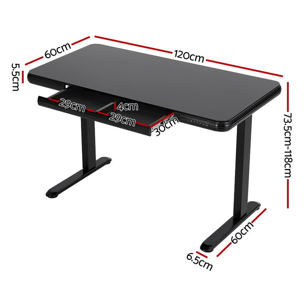 Artiss Electric Standing Desk Motorised Glass Top Black 120CM