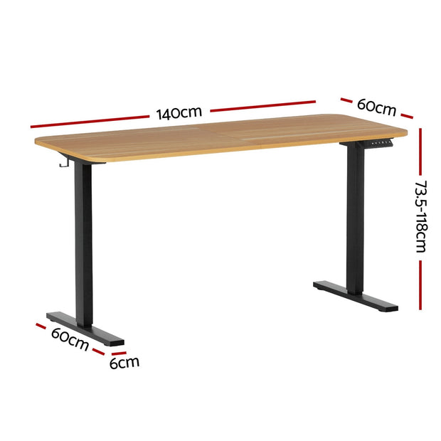 Artiss Electric Standing Desk 140cm Adjustable Height Motorised Home Office Desk Oak Black