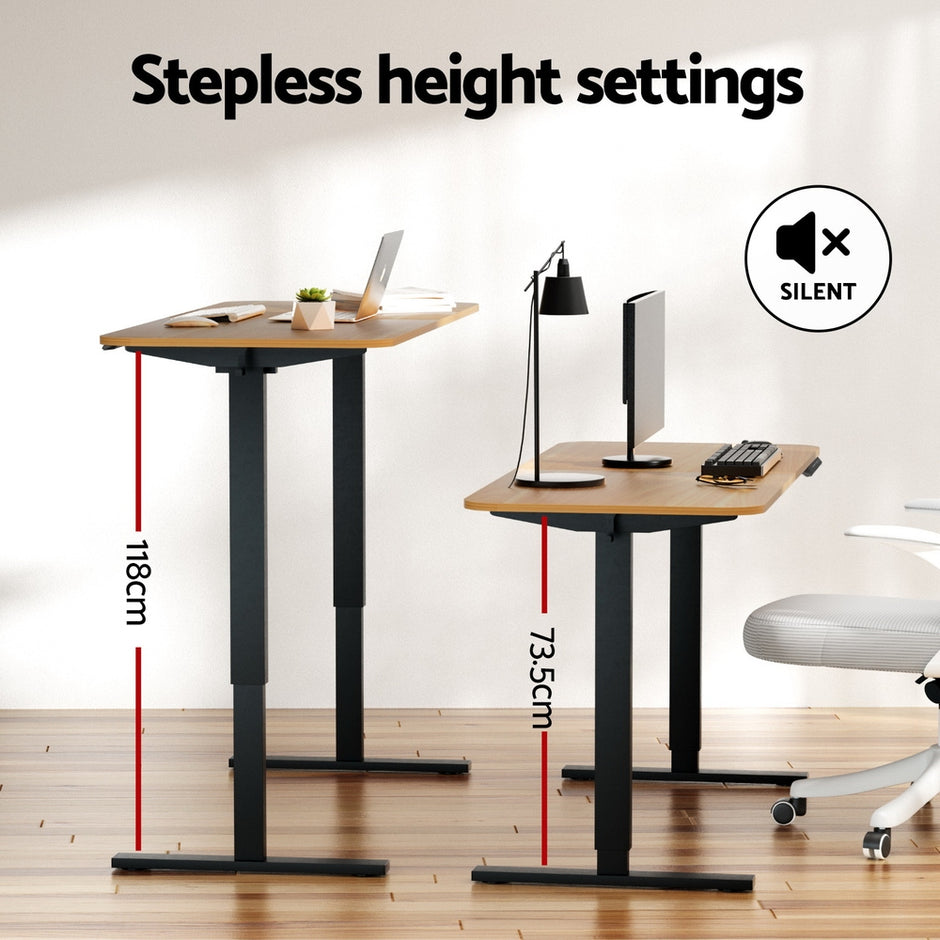Artiss Electric Standing Desk 140cm Adjustable Height Motorised Home Office Desk Oak Black