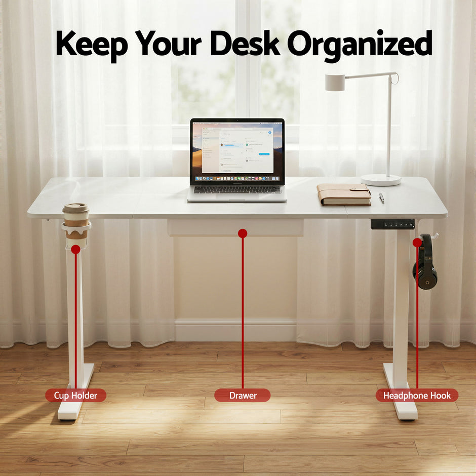Artiss Electric Standing Desk 140cm Adjustable Height Motorised Home Office Desk Drawer