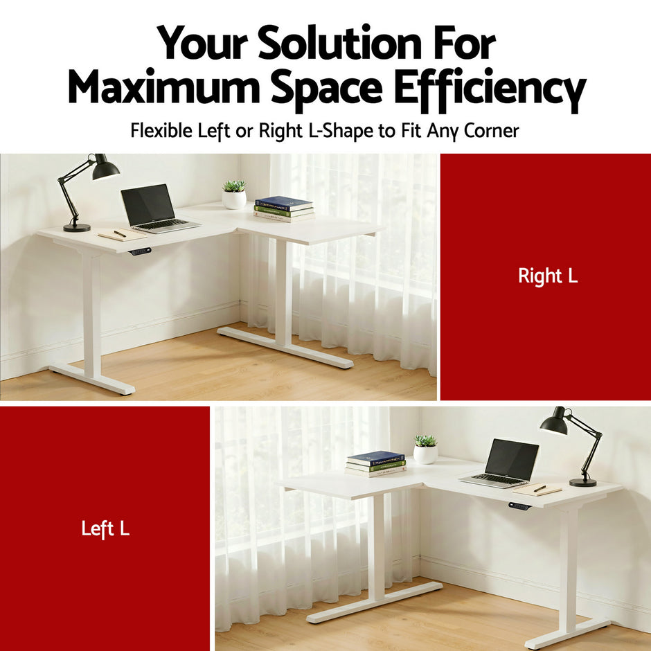 Artiss L-Shape Standing Desk Sit Stand Up Height Adjustable Electric Motorised White