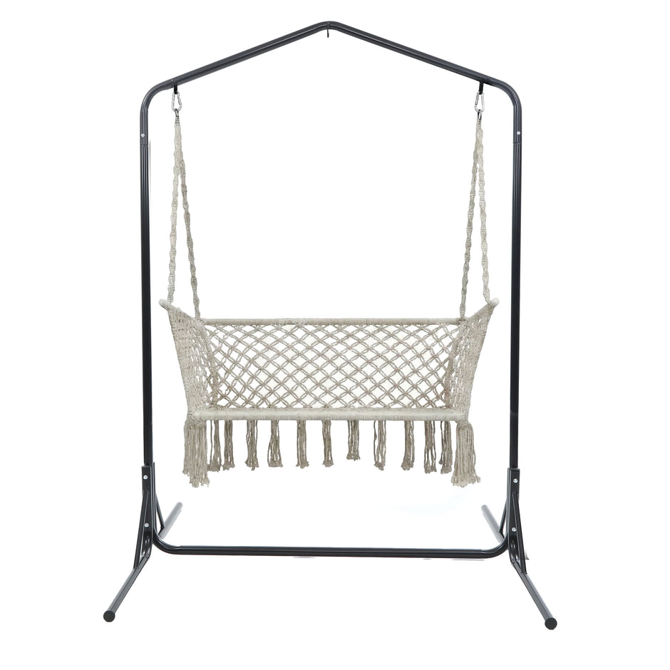Gardeon Hammock Chair with Stand Macrame Outdoor Garden 2 Seater Cream