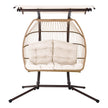 Gardeon Outdoor Egg Swing Chair Wicker Furniture Pod Stand Canopy 2 Seater Latte