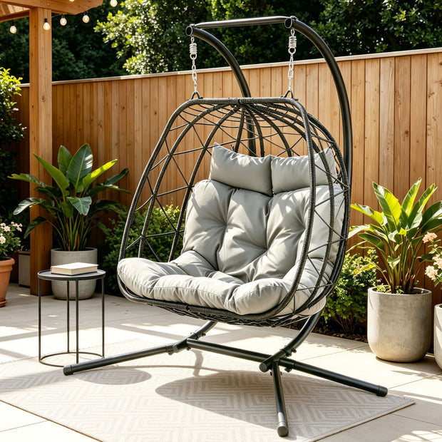 Gardeon Outdoor Swing Chair 2 Seater with Stand Cushion Rattan Patio Furniture