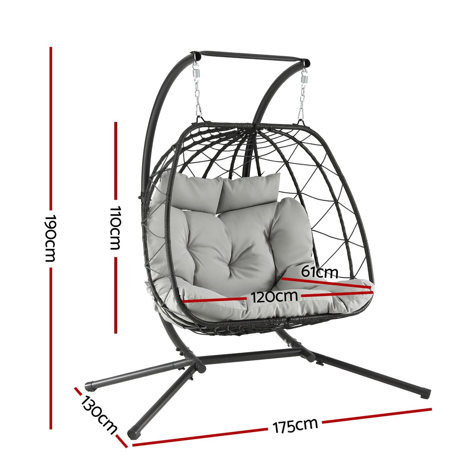 Gardeon Outdoor Swing Chair 2 Seater with Stand Cushion Rattan Patio Furniture