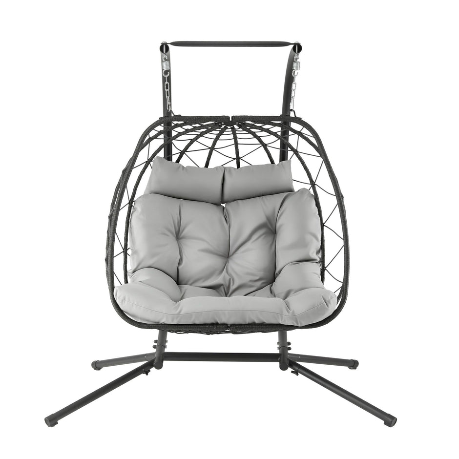 Gardeon Outdoor Swing Chair 2 Seater with Stand Cushion Rattan Patio Furniture