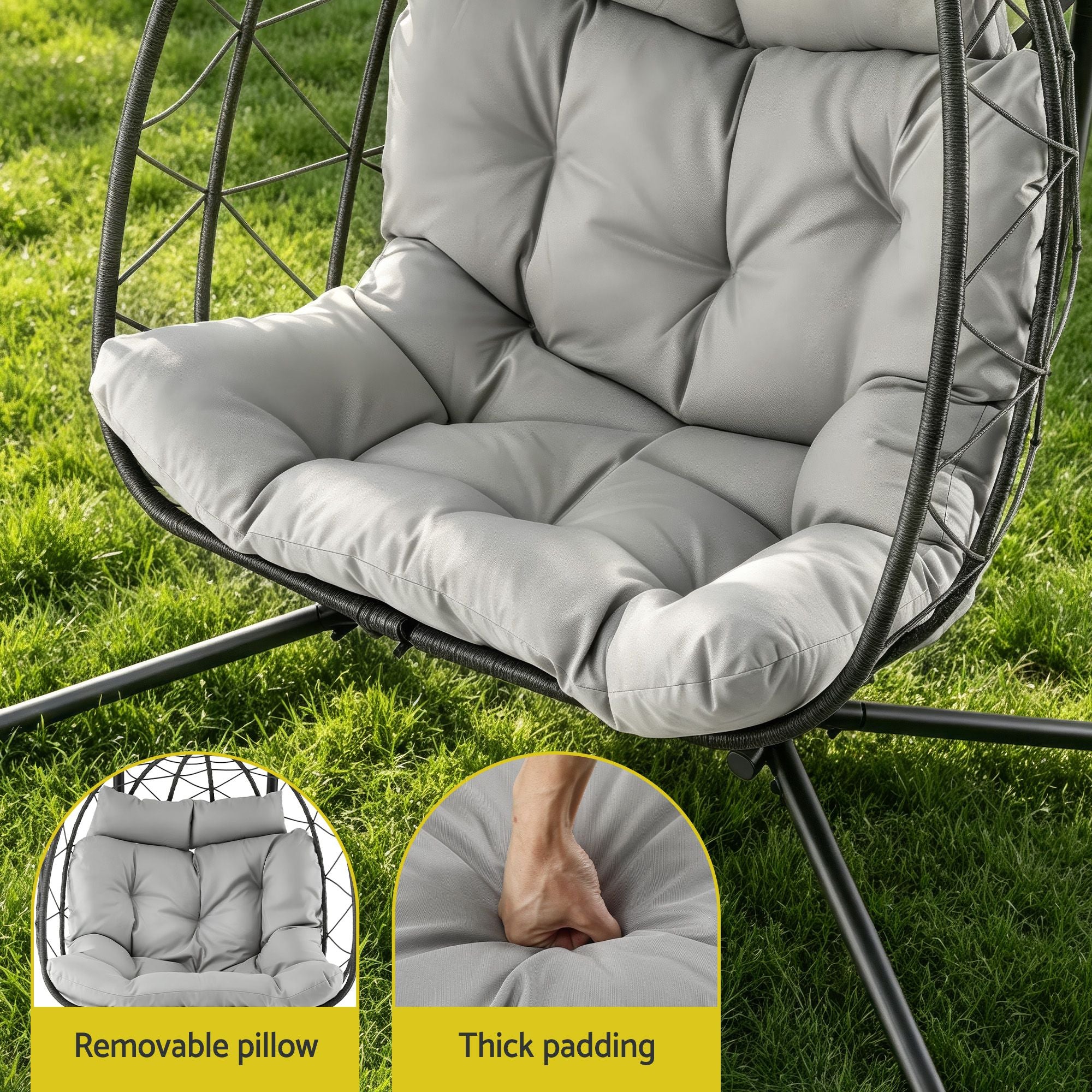 Gardeon Outdoor Swing Chair 2 Seater with Stand Cushion Rattan Patio Furniture