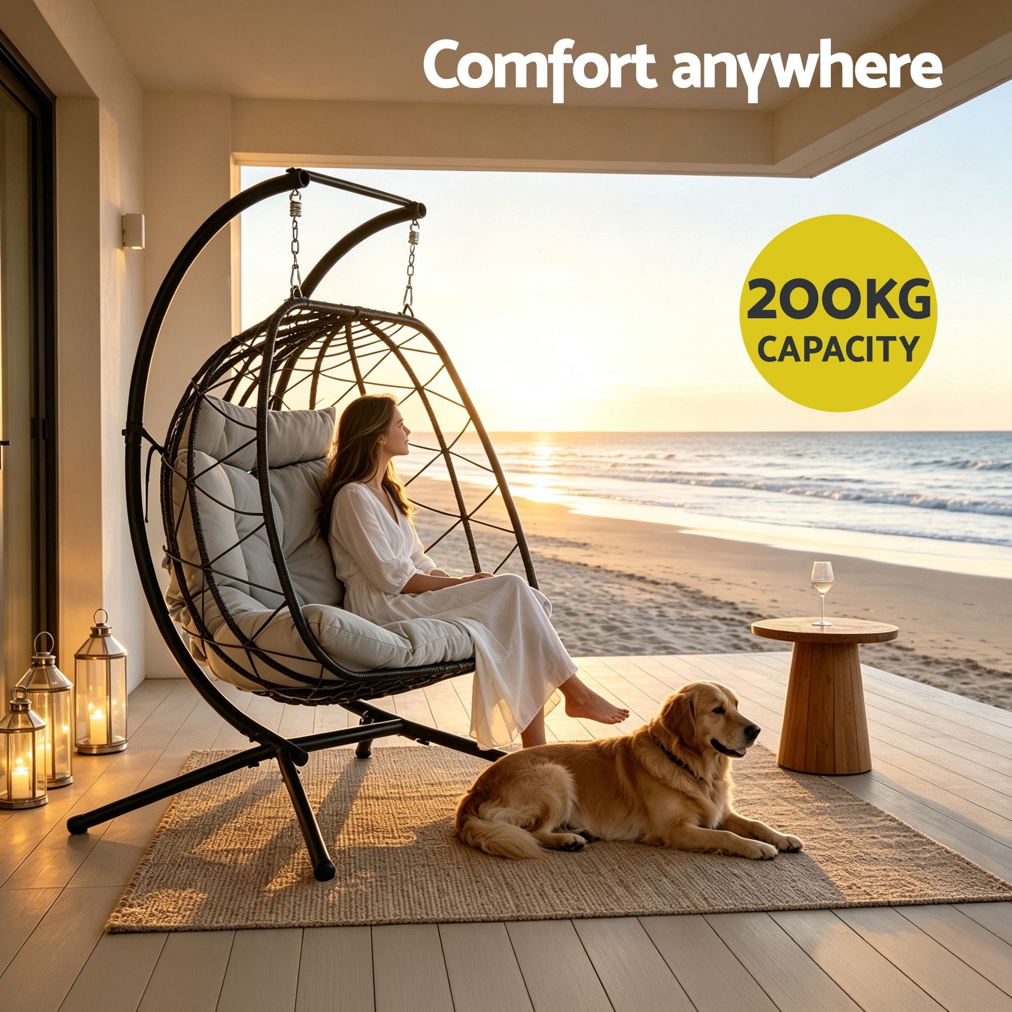 Gardeon Outdoor Swing Chair 2 Seater with Stand Cushion Rattan Patio Furniture