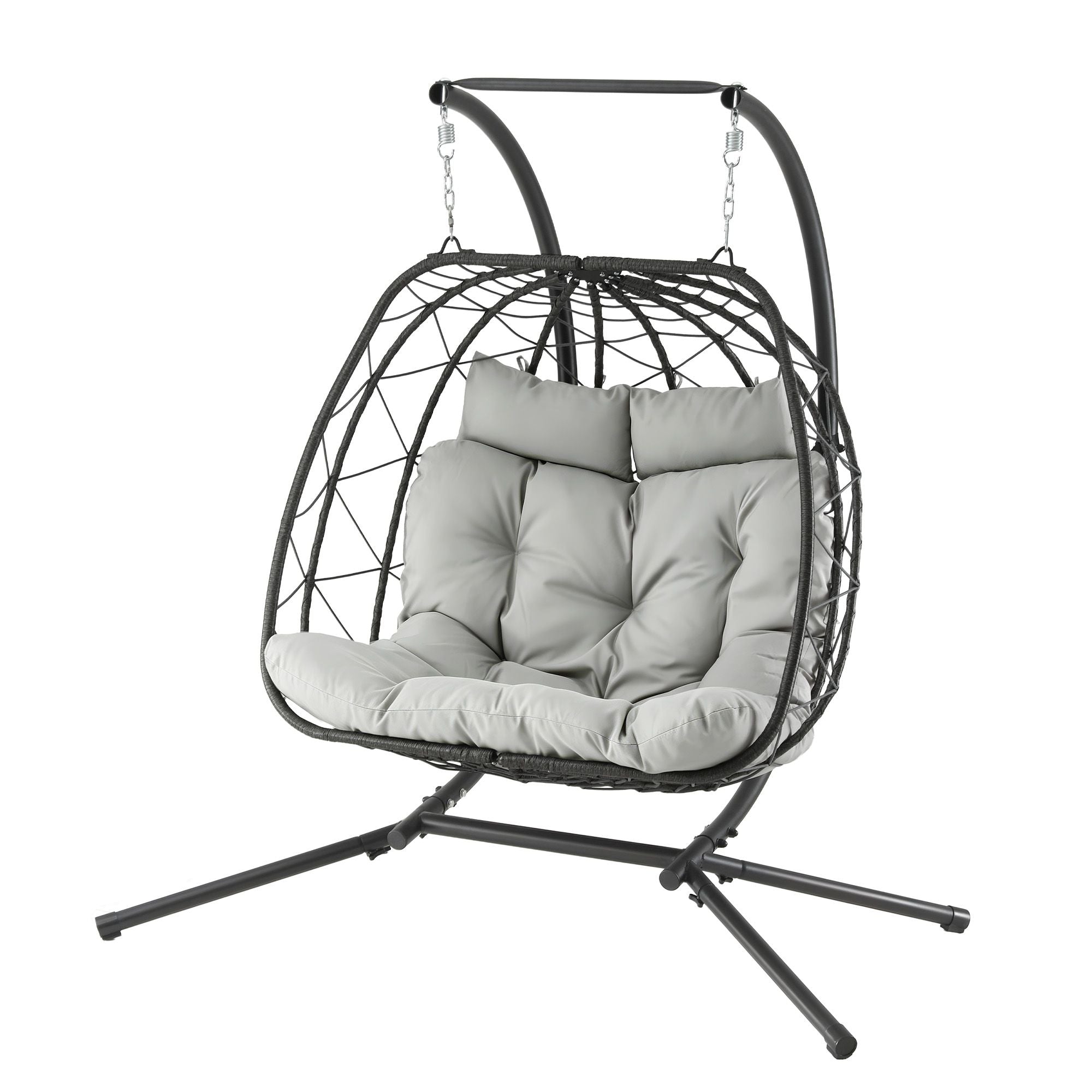 Gardeon Outdoor Swing Chair 2 Seater with Stand Cushion Rattan Patio Furniture