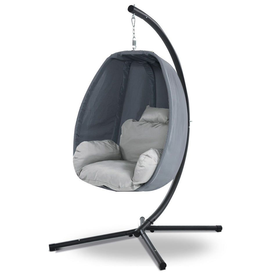 Gardeon Outdoor Egg Swing Chair Patio Furniture Pod Stand Canopy Foldable Grey
