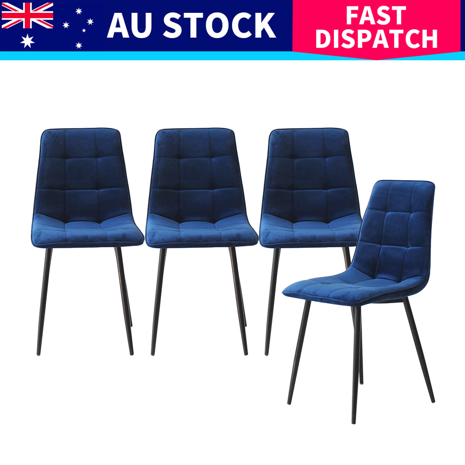 Levede 4x Dining Chairs Kitchen Velvet Blue-2006732723590402056