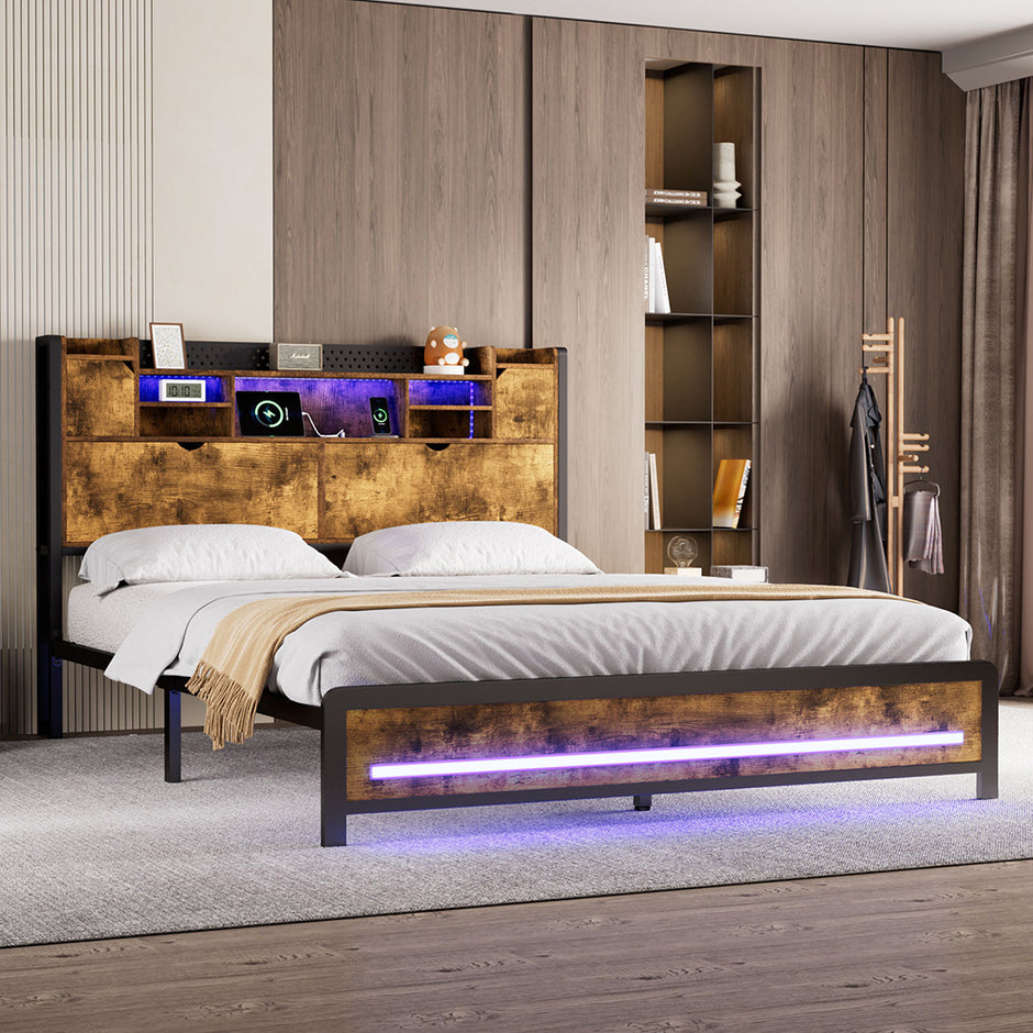Levede King Bed Frame Storage Headboard Industrial-2011971104729600006