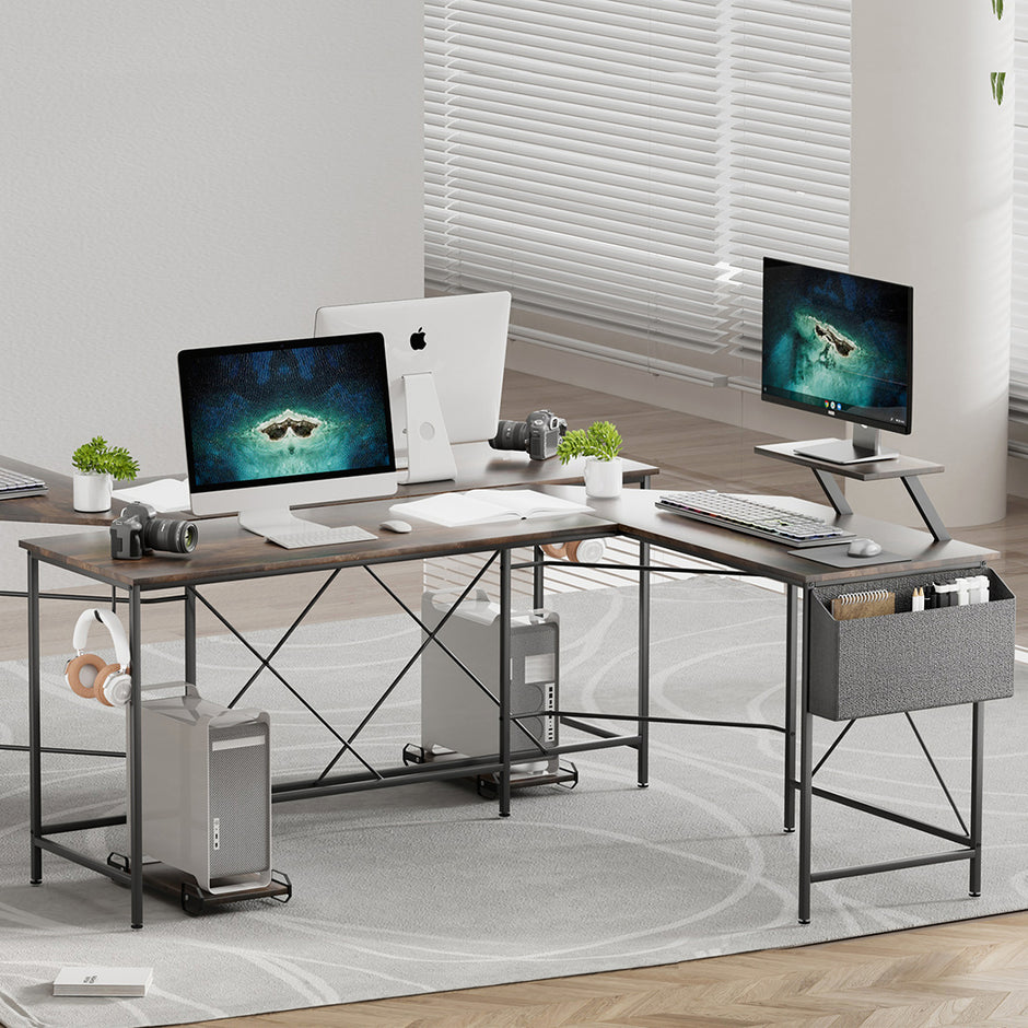 Levede Computer Desk Corner Desk Brown-2006732838480777222